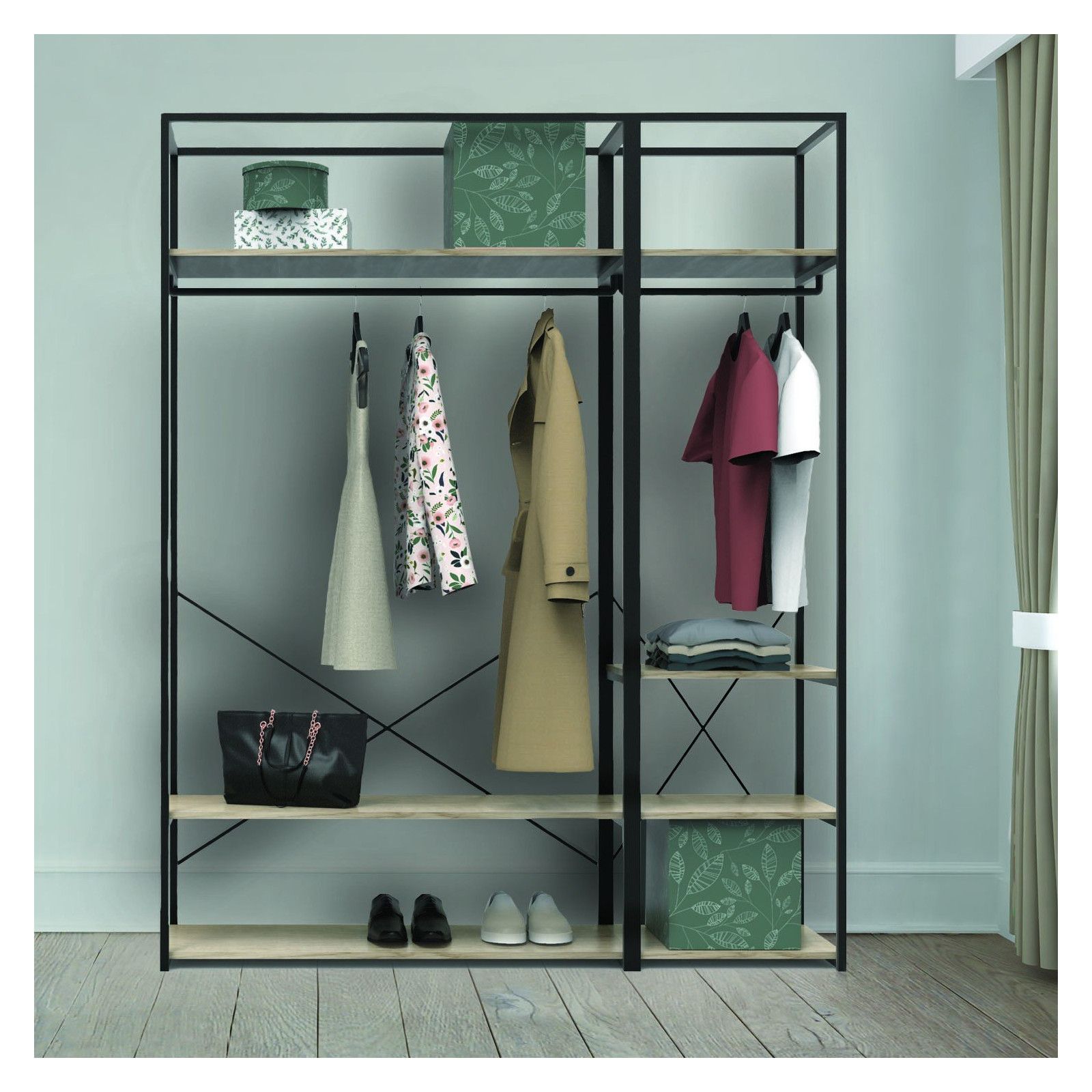 Portant vêtements bois et métal L50 x H200cm PAK Portant vêtements bois et métal L50 x H200cm PAK