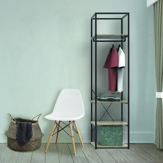 Portant vêtements bois et métal L50 x H200cm PAK