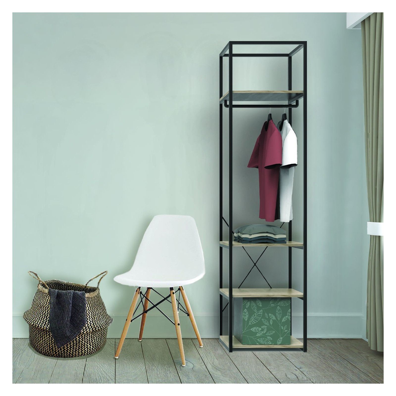 Portant vêtements bois et métal L50 x H200cm PAK Portant vêtements bois et métal L50 x H200cm PAK
