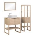 Ensemble de Salle De Bain Meuble Chêne + Colonne de rangement Chêne ATOLL + Miroir + Vasque