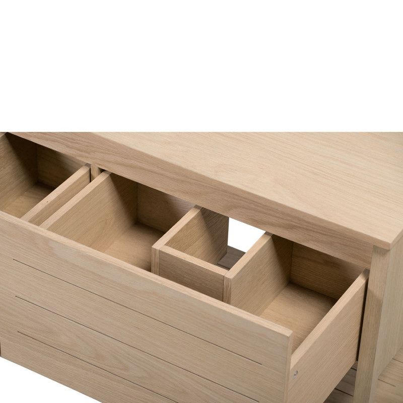 Ensemble de Salle De Bain Meuble Chêne 120 cm + Colonne de rangement Chêne 145 cm ATOLL + 2 Vasques