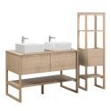 Ensemble de Salle De Bain Meuble Chêne 120 cm + Colonne de rangement Chêne 145 cm ATOLL + 2 Vasques