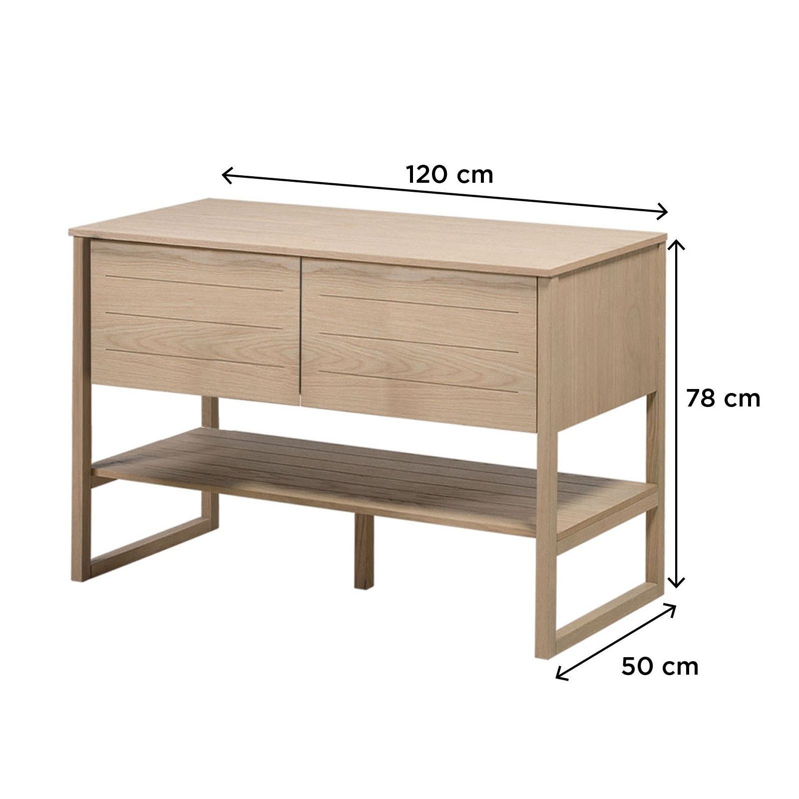 Ensemble de Salle De Bain Meuble Chêne 120 cm + Colonne de rangement ATOLL + 2 Miroirs + 2 Vasques