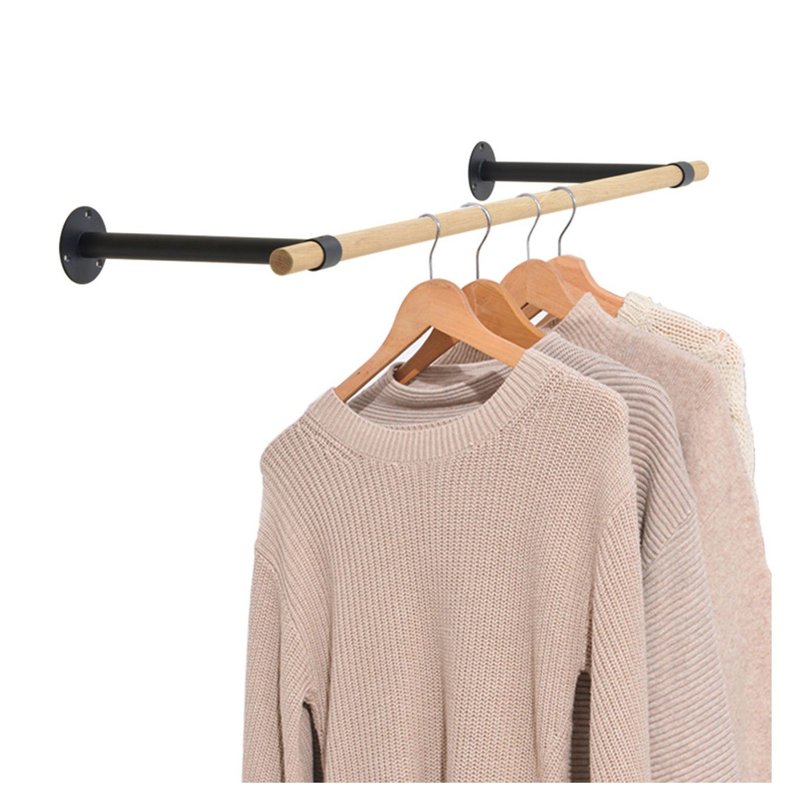 Portant penderie/ barre murale Chêne / Noir LOLA Portant penderie/ barre murale Chêne / Noir LOLA