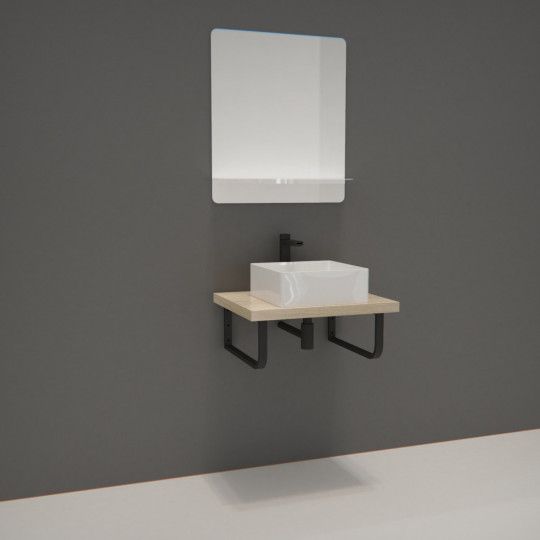 Ensemble de Salle de Bain WILL - Plan suspendu 60 cm + Equerres porte serviettes + Vasque + Miroir