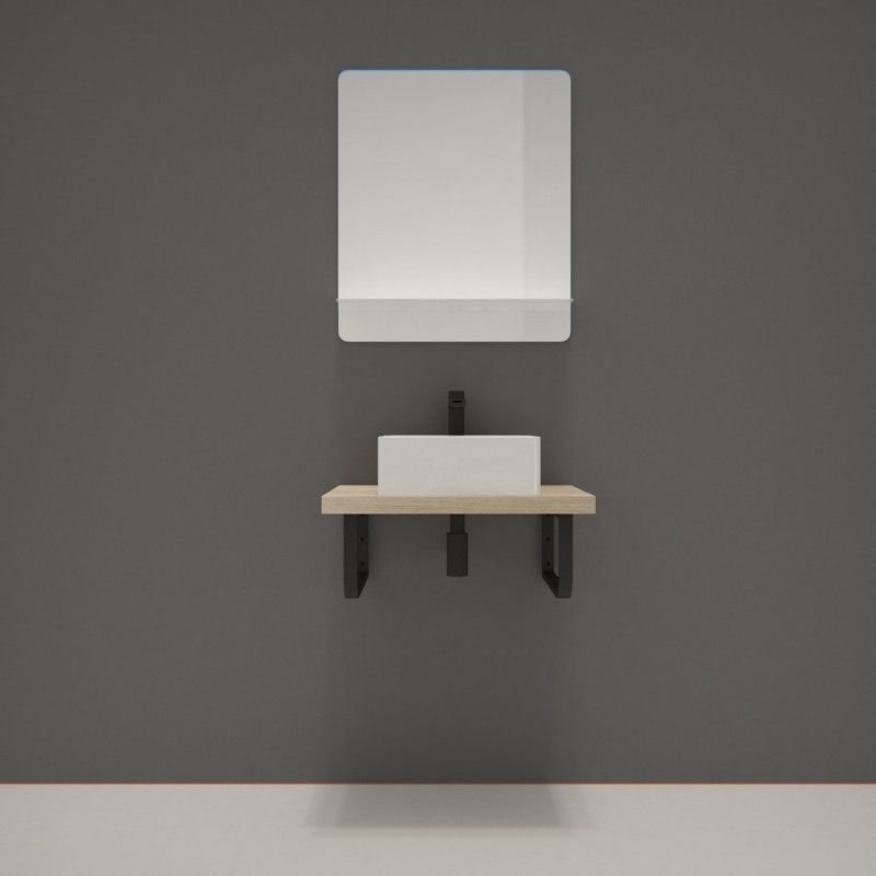 Ensemble de Salle de Bain WILL - Plan suspendu 60 cm + Equerres porte serviettes + Vasque + Miroir