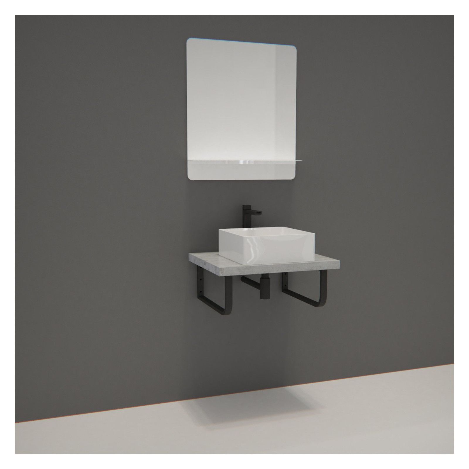Ensemble de Salle de Bain WILL - Plan suspendu 60 cm + Equerres porte serviettes + Vasque + Miroir