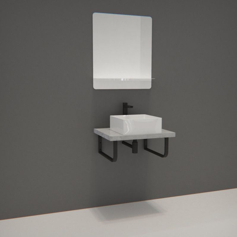 Ensemble de Salle de Bain WILL - Plan suspendu 60 cm + Equerres porte serviettes + Vasque + Miroir