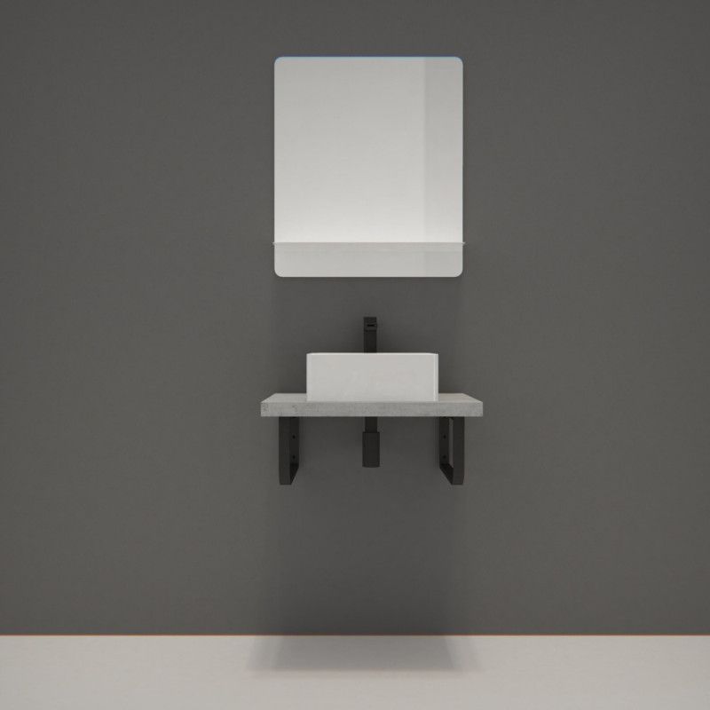 Ensemble de Salle de Bain WILL - Plan suspendu 60 cm + Equerres porte serviettes + Vasque + Miroir