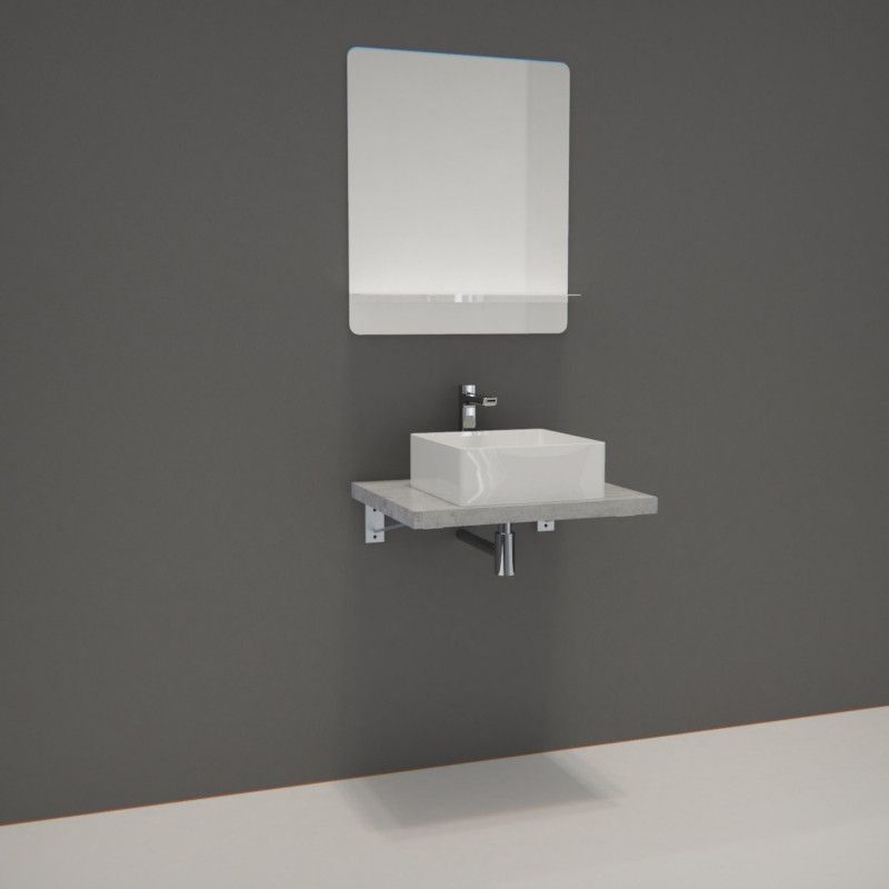 Ensemble de Salle de Bain WILL - Plan suspendu 60 cm + Equerres invisibles + Vasque + Miroir