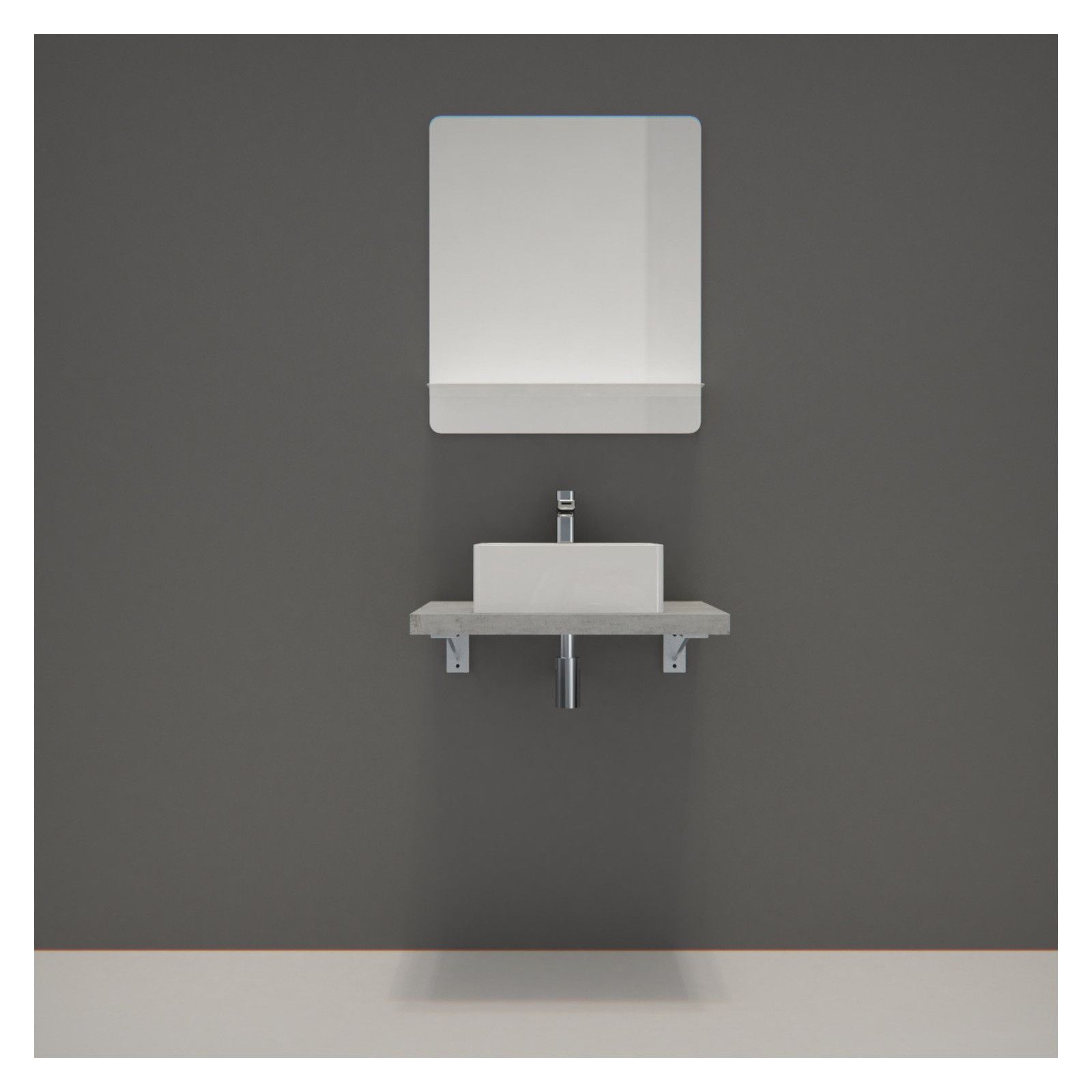 Ensemble de Salle de Bain WILL - Plan suspendu 60 cm + Equerres invisibles + Vasque + Miroir