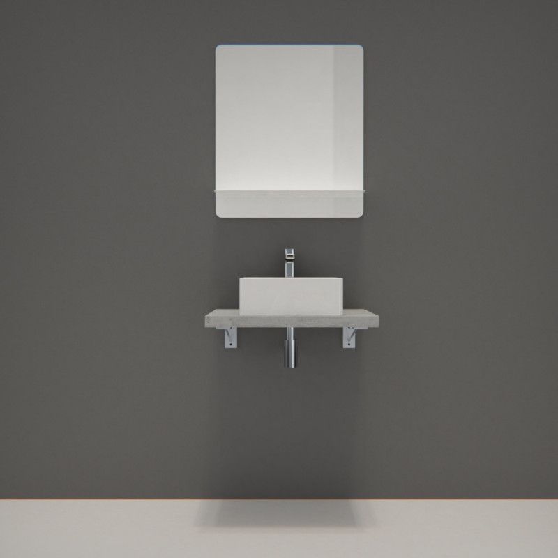Ensemble de Salle de Bain WILL - Plan suspendu 60 cm + Equerres invisibles + Vasque + Miroir