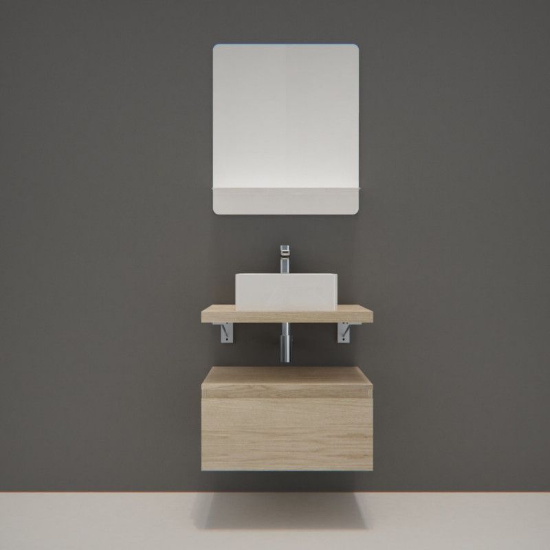 Ensemble de Salle de Bain WILL - Plan suspendu 60 cm + Equerres invisibles + Meuble tiroir + Vasque