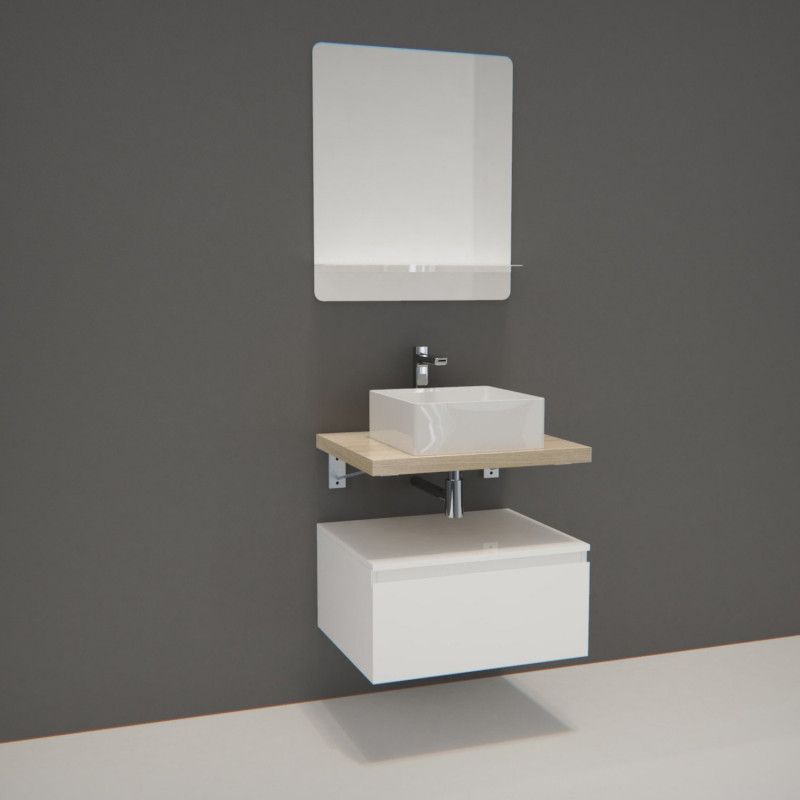 Ensemble de Salle de Bain WILL - Plan suspendu 60 cm + Equerres invisibles + Meuble tiroir + Vasque