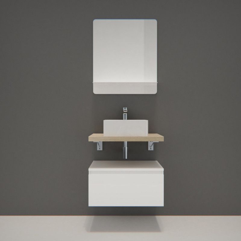 Ensemble de Salle de Bain WILL - Plan suspendu 60 cm + Equerres invisibles + Meuble tiroir + Vasque