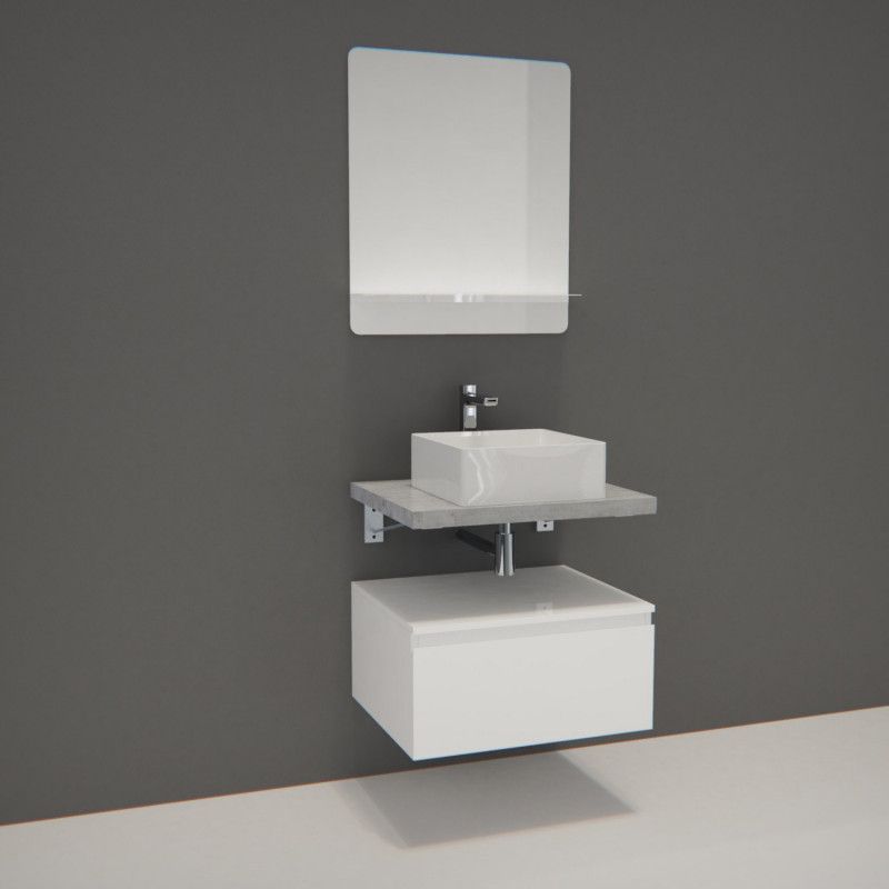 Ensemble de Salle de Bain WILL - Plan suspendu 60 cm + Equerres invisibles + Meuble tiroir + Vasque