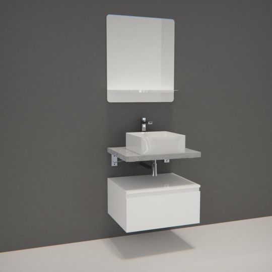Ensemble de Salle de Bain WILL - Plan suspendu 60 cm + Equerres invisibles + Meuble tiroir + Vasque