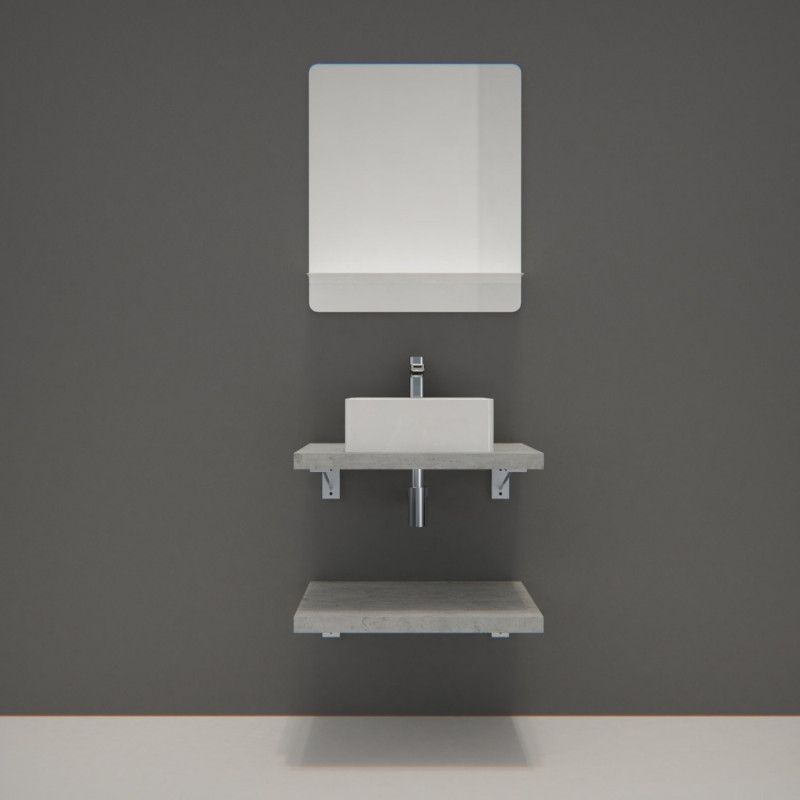 Ensemble de Salle de Bain WILL - Plan suspendu 60 cm x 2 + Equerres invisibles + Vasque + Miroir