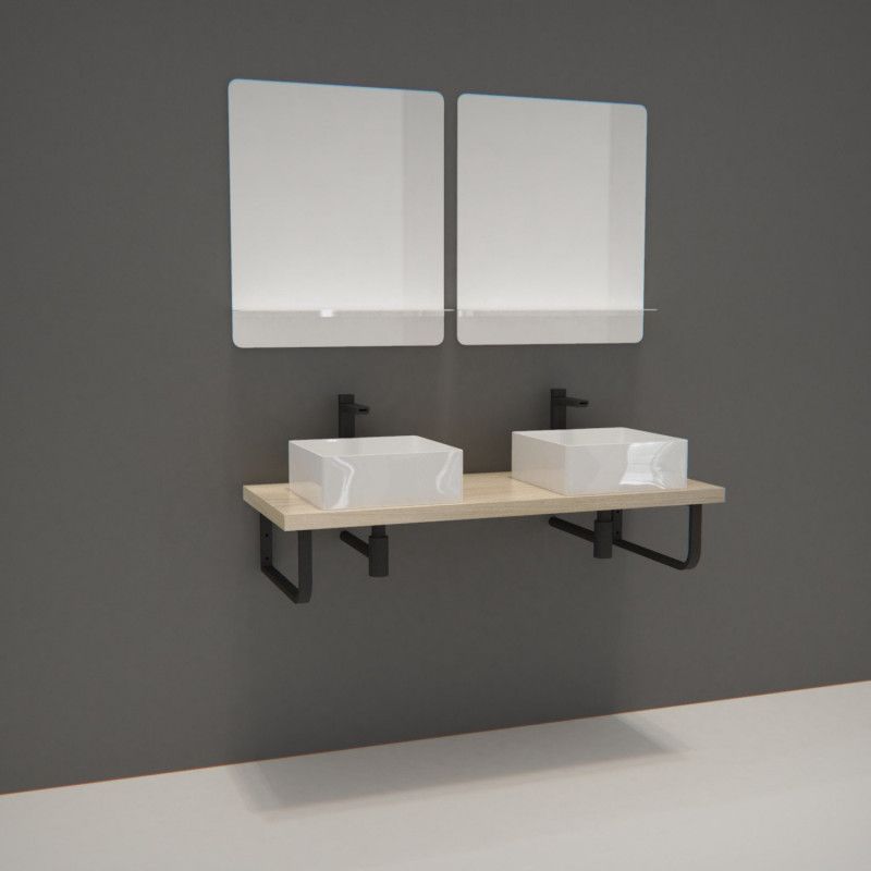 Plan suspendu 120 cm + 2 Vasques + 2 Miroirs + Equerres porte serviettes - WILL