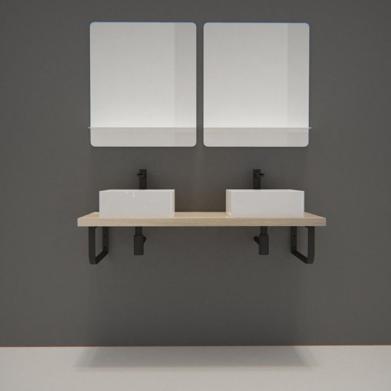 Plan suspendu 120 cm + 2 Vasques + 2 Miroirs + Equerres porte serviettes - WILL