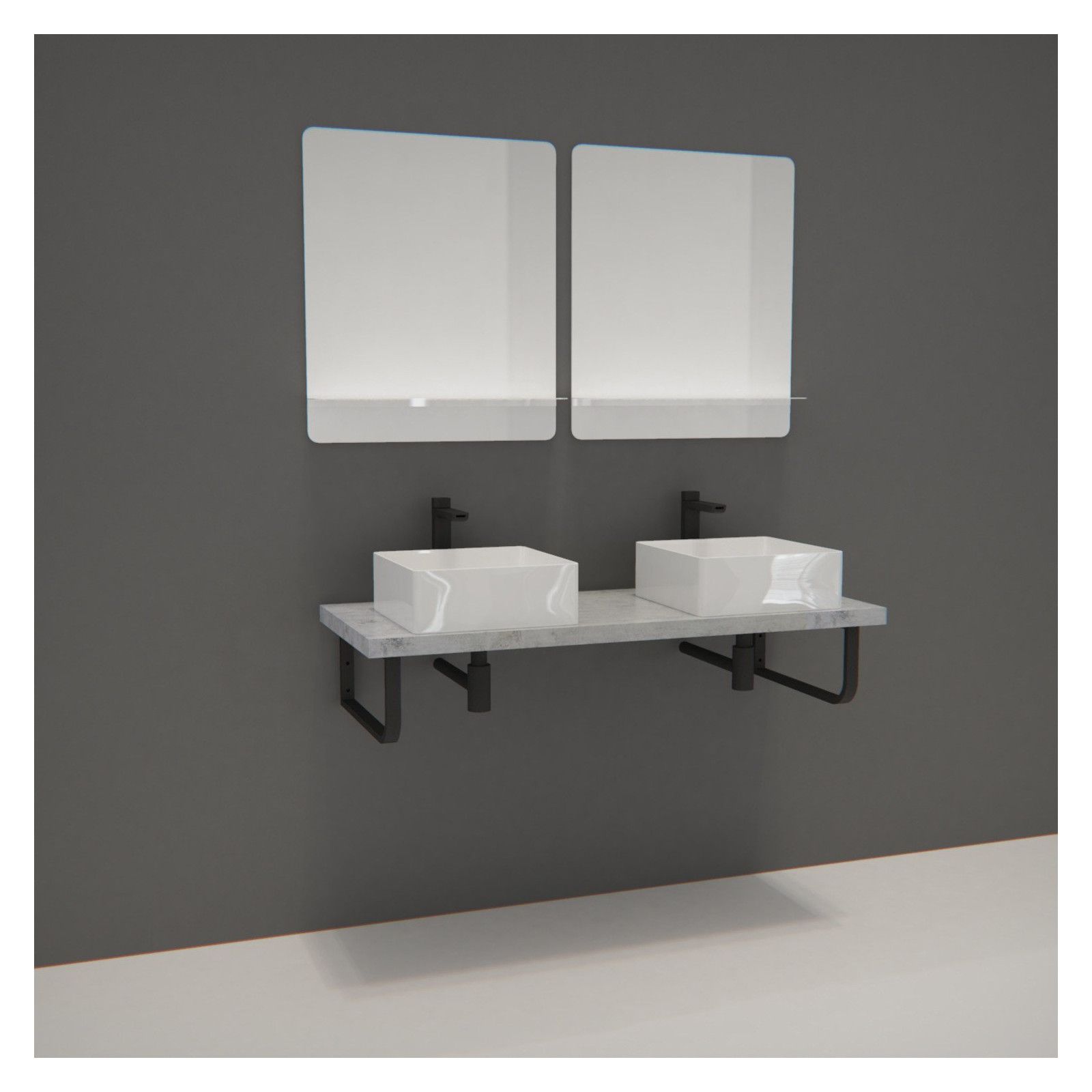 Plan suspendu 120 cm + 2 Vasques + 2 Miroirs + Equerres porte serviettes - WILL