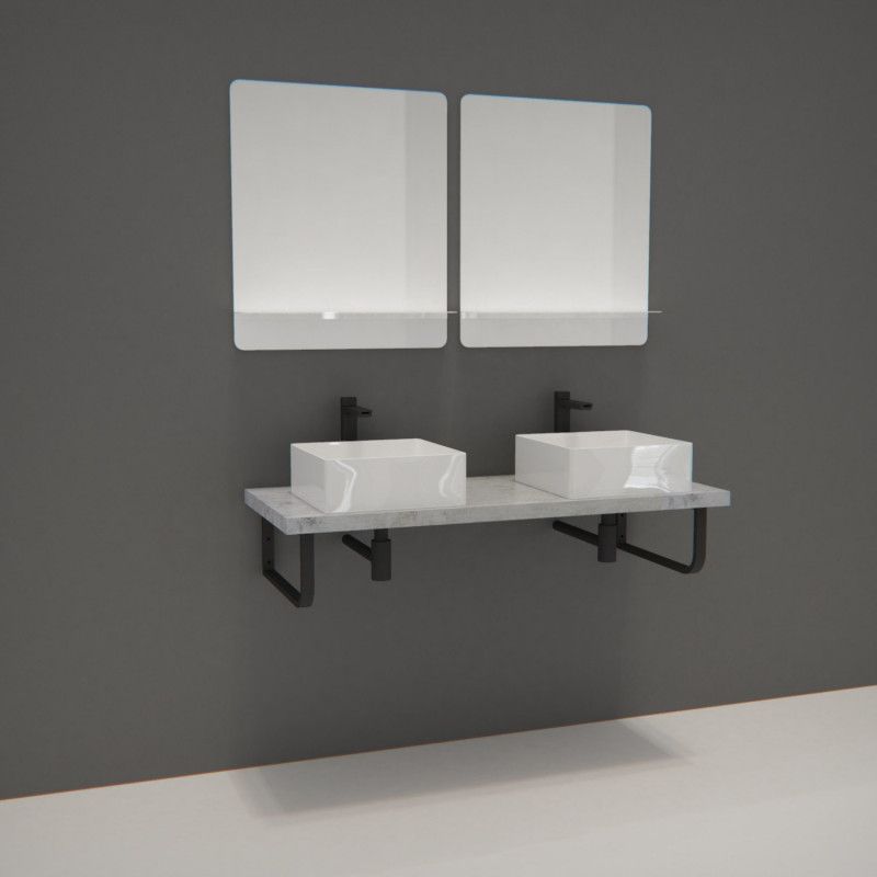 Plan suspendu 120 cm + 2 Vasques + 2 Miroirs + Equerres porte serviettes - WILL