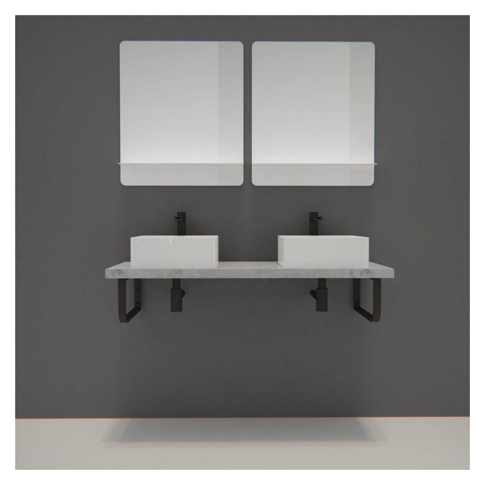 Plan suspendu 120 cm + 2 Vasques + 2 Miroirs + Equerres porte serviettes - WILL