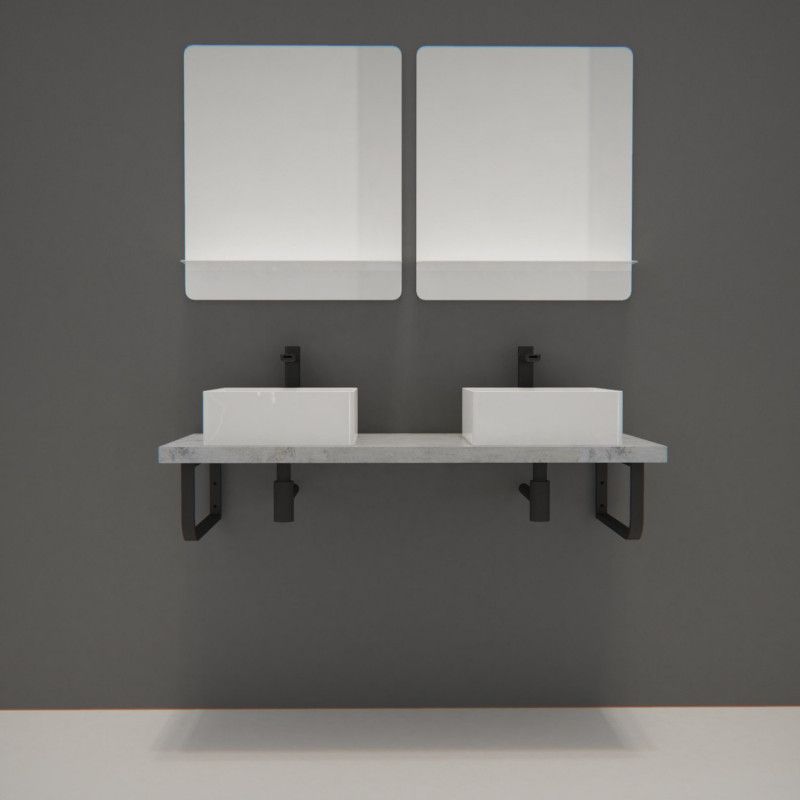 Plan suspendu 120 cm + 2 Vasques + 2 Miroirs + Equerres porte serviettes - WILL