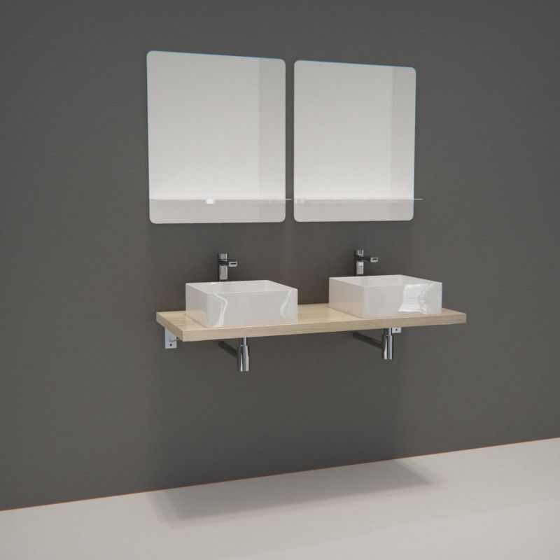 Ensemble de Salle de Bain WILL - Plan suspendu 120 cm + Equerres invisibles + 2 Vasques + 2 Miroirs