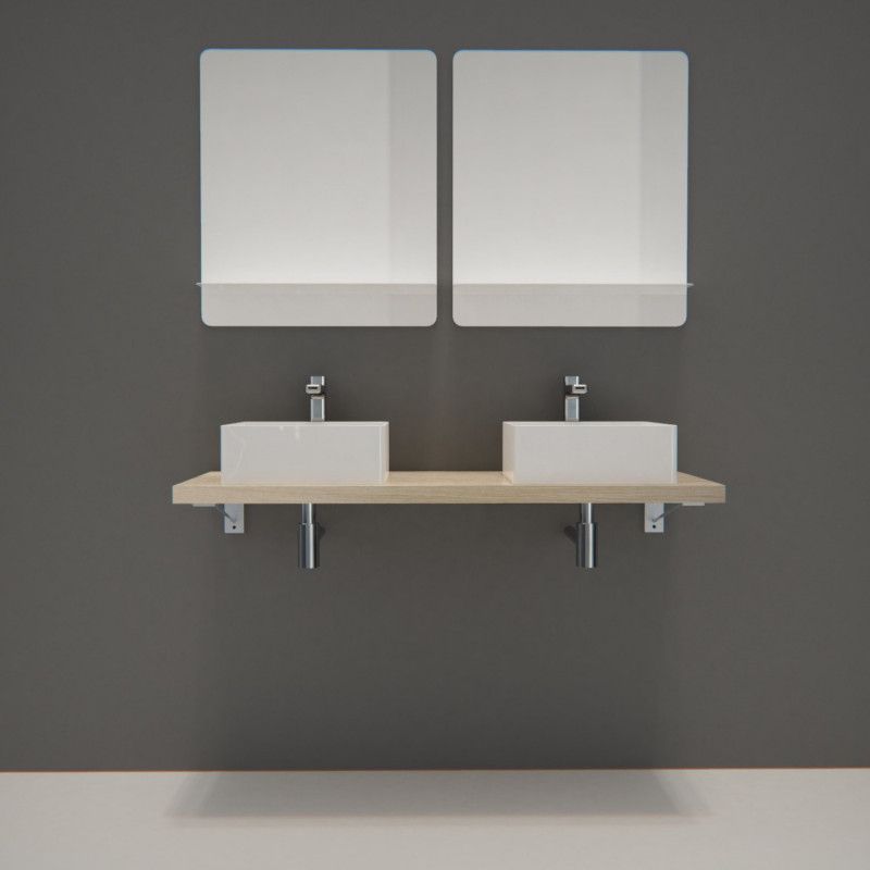 Ensemble de Salle de Bain WILL - Plan suspendu 120 cm + Equerres invisibles + 2 Vasques + 2 Miroirs