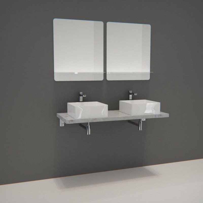 Ensemble de Salle de Bain WILL - Plan suspendu 120 cm + Equerres invisibles + 2 Vasques + 2 Miroirs