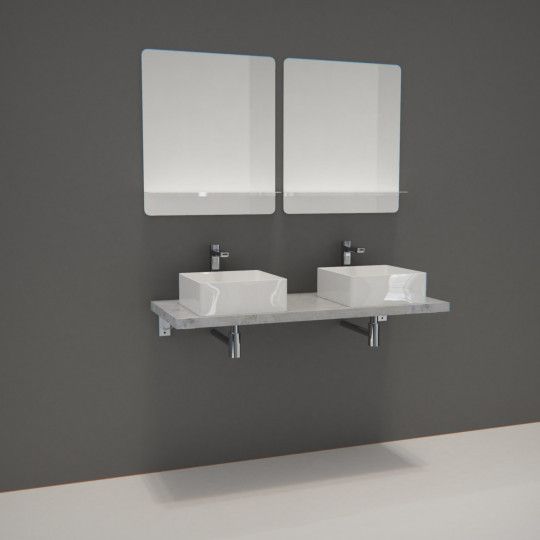 Ensemble de Salle de Bain WILL - Plan suspendu 120 cm + Equerres invisibles + 2 Vasques + 2 Miroirs