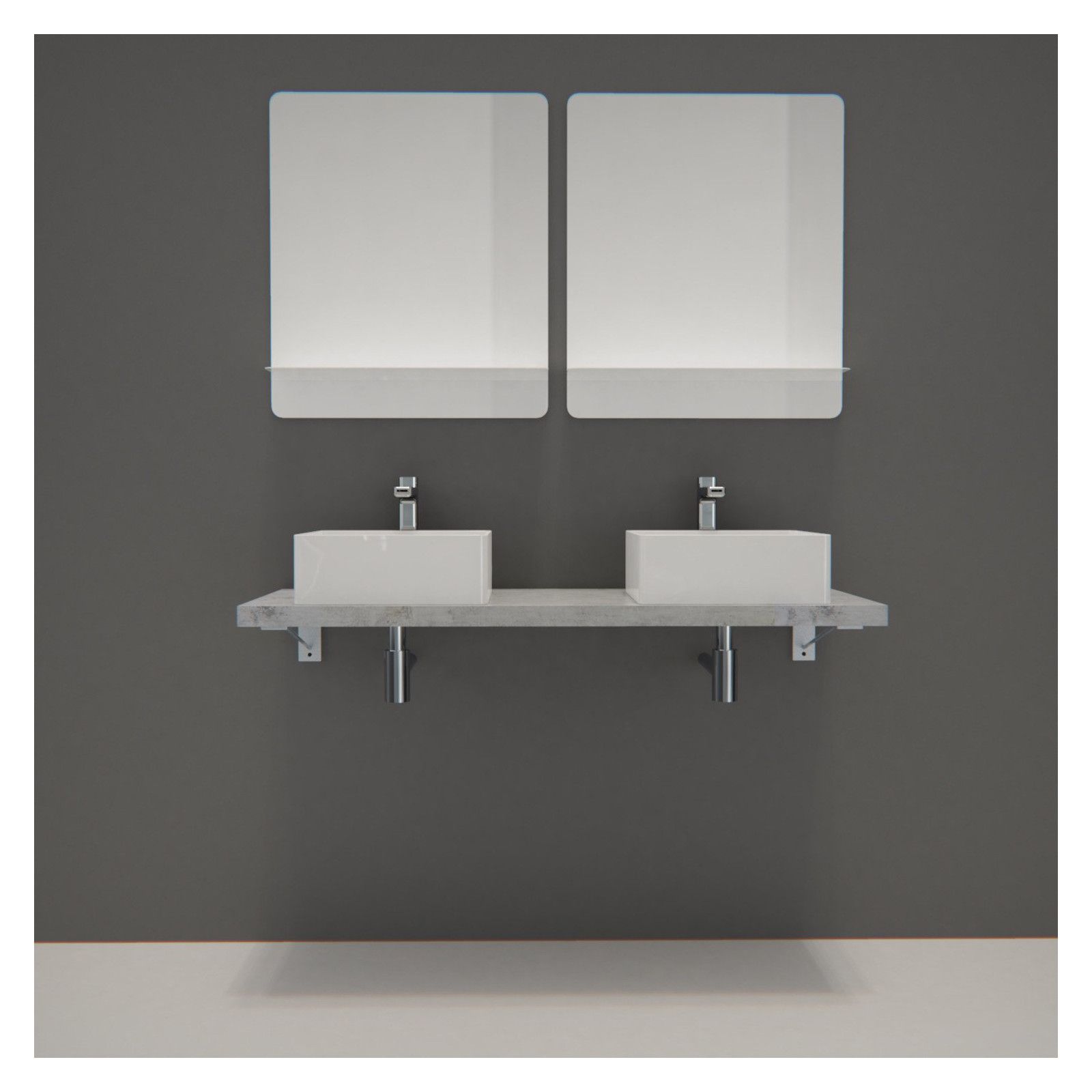 Ensemble de Salle de Bain WILL - Plan suspendu 120 cm + Equerres invisibles + 2 Vasques + 2 Miroirs