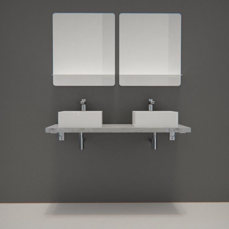 Ensemble de Salle de Bain WILL - Plan suspendu 120 cm + Equerres invisibles + 2 Vasques + 2 Miroirs