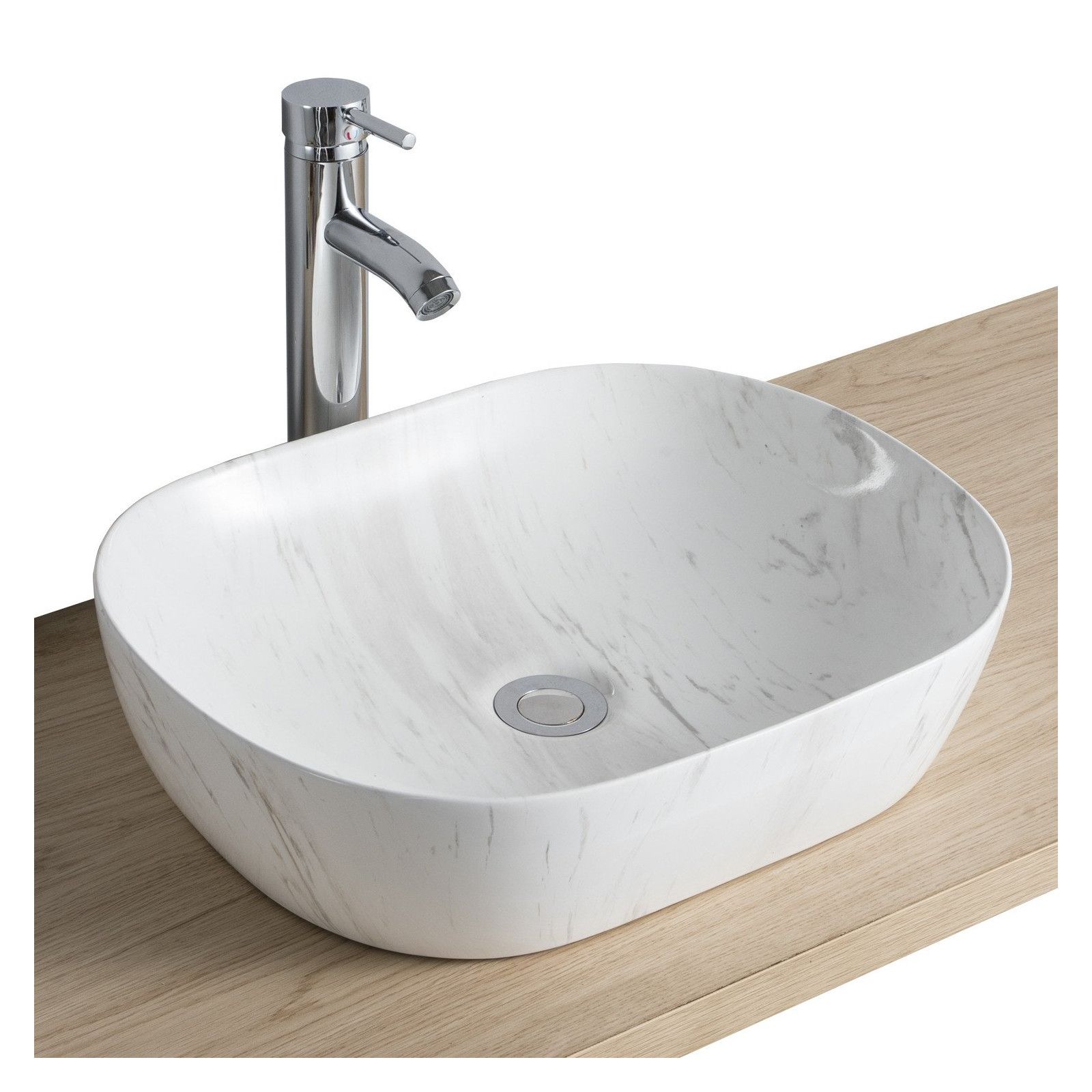 Vasque Salle de Bain à Poser en Céramique Imitation Marbre L46 x P37 VADIM Vasque Salle de Bain à Poser en Céramique Imitation Marbre L46 x P37 VADIM