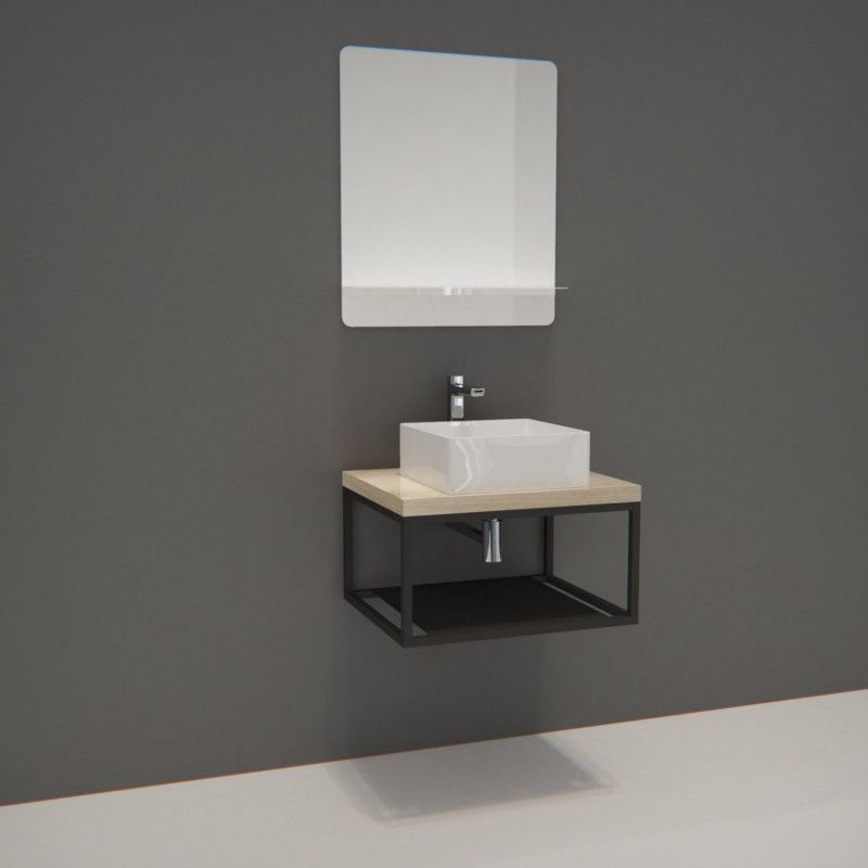 Ensemble de Salle de Bain WILL - Plan de toilette suspendu 60 cm + Structure métal Noir Mat + Vasque