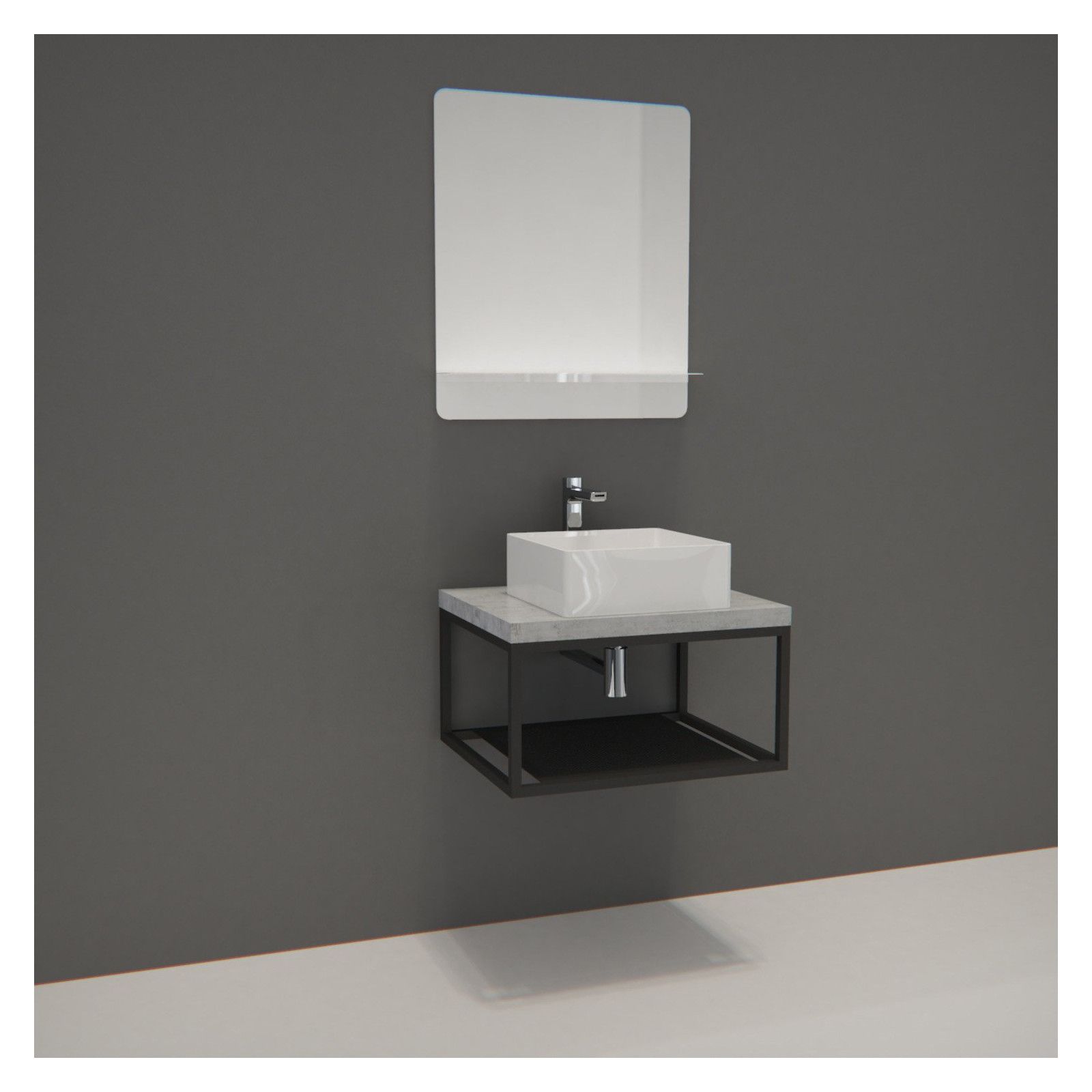 Ensemble de Salle de Bain WILL - Plan de toilette suspendu 60 cm + Structure métal Noir Mat + Vasque