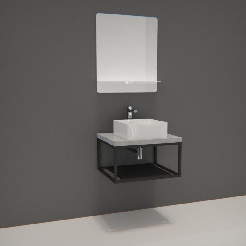 Ensemble de Salle de Bain WILL - Plan de toilette suspendu 60 cm + Structure métal Noir Mat + Vasque