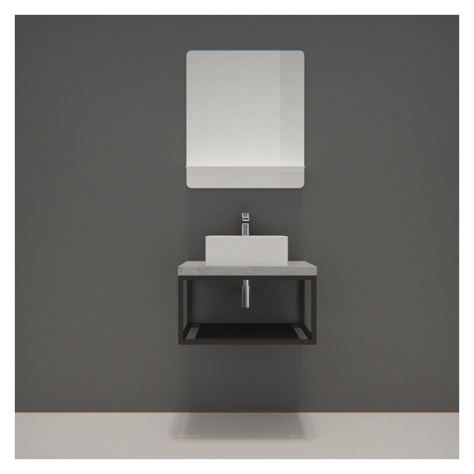 Ensemble de Salle de Bain WILL - Plan de toilette suspendu 60 cm + Structure métal Noir Mat + Vasque