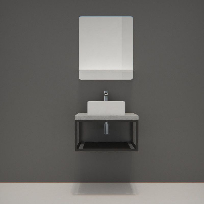 Ensemble de Salle de Bain WILL - Plan de toilette suspendu 60 cm + Structure métal Noir Mat + Vasque
