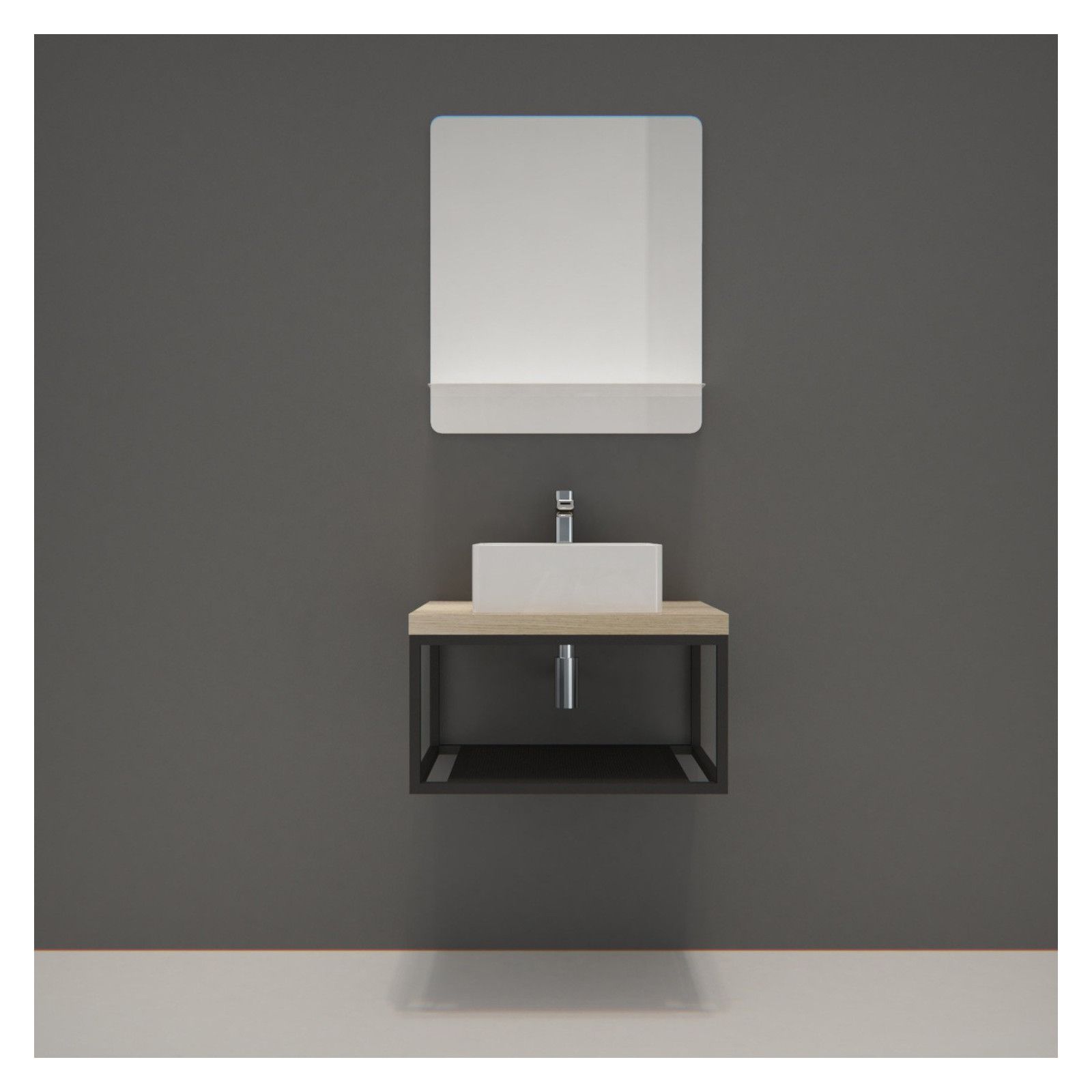 Ensemble de Salle de Bain WILL - Plan de toilette suspendu 60 cm + Structure métal Noir Mat + Vasque Ensemble de Salle de Bain WILL - Plan de toilette suspendu 60 cm + Structure métal Noir Mat + Vasque