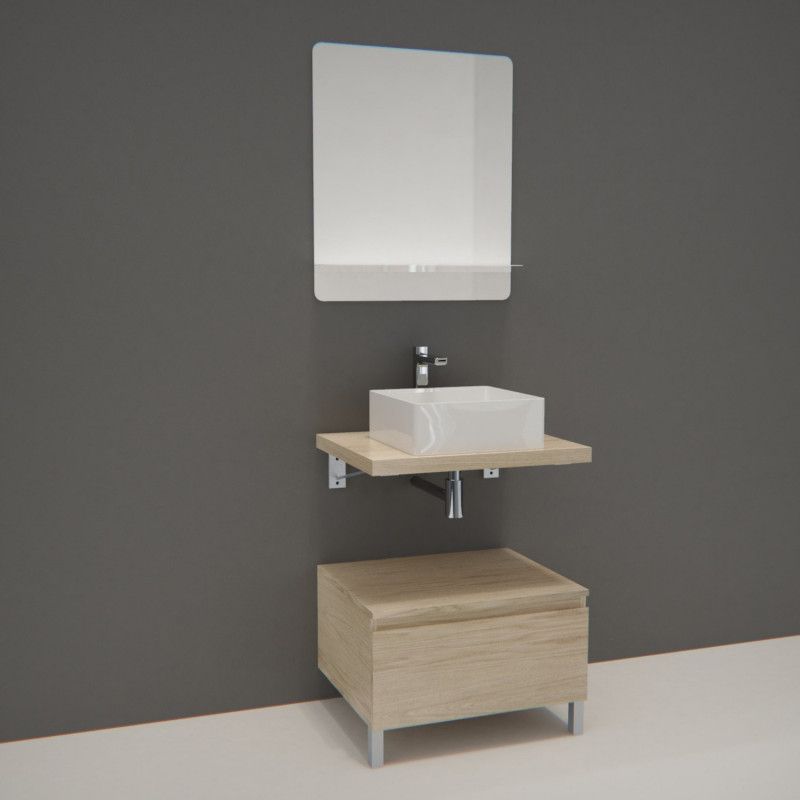Ensemble de Salle de Bain WILL - Plan suspendu 60 cm + Equerres invisibles + Meuble tiroir + Vasque