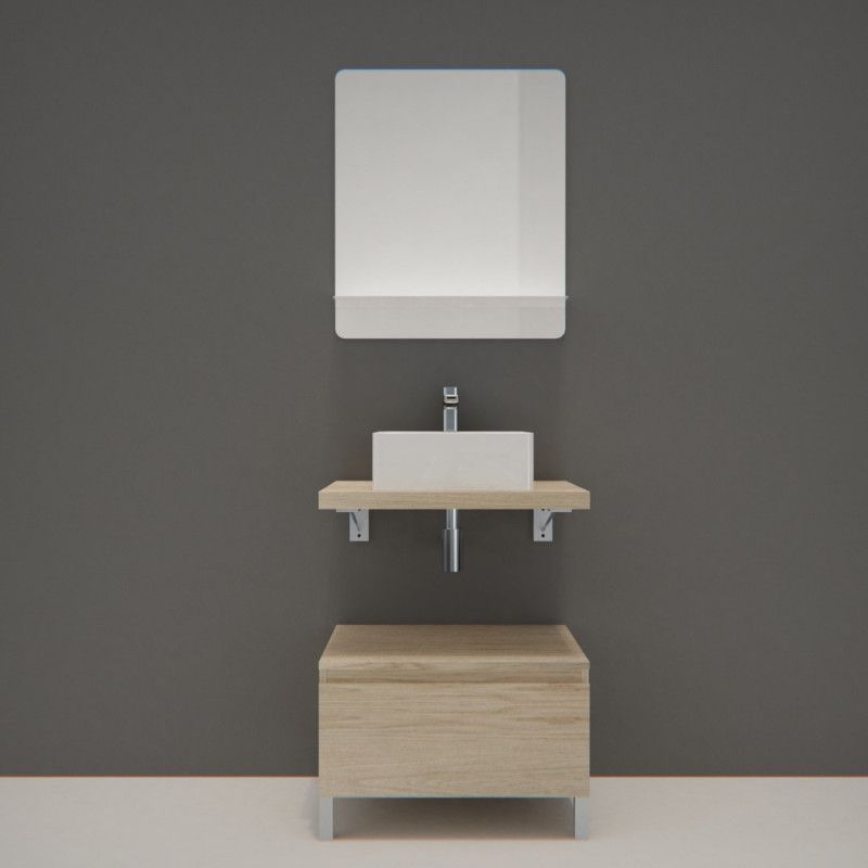Ensemble de Salle de Bain WILL - Plan suspendu 60 cm + Equerres invisibles + Meuble tiroir + Vasque