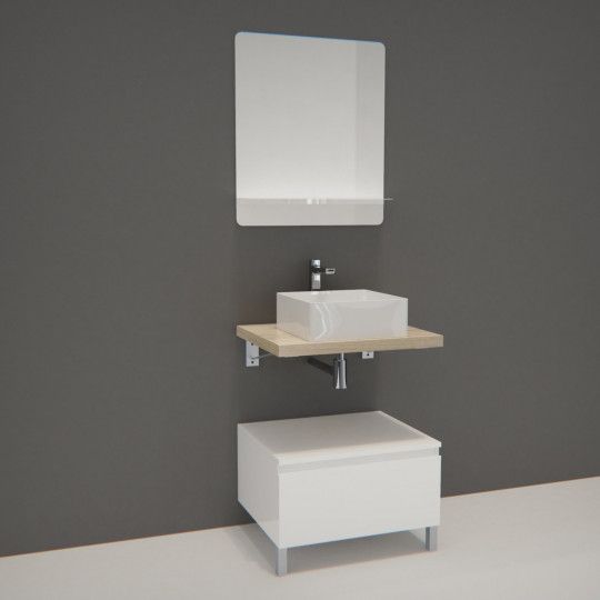 Ensemble de Salle de Bain WILL - Plan suspendu 60 cm + Equerres invisibles + Meuble tiroir + Vasque