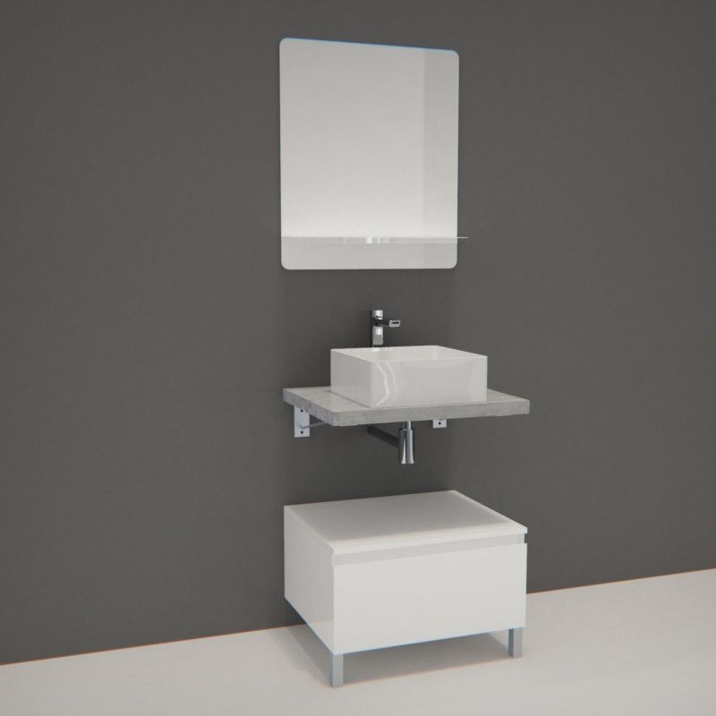 Ensemble de Salle de Bain WILL - Plan suspendu 60 cm + Equerres invisibles + Meuble tiroir + Vasque