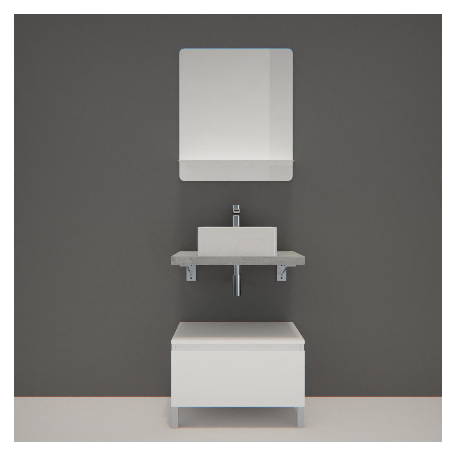 Ensemble de Salle de Bain WILL - Plan suspendu 60 cm + Equerres invisibles + Meuble tiroir + Vasque 