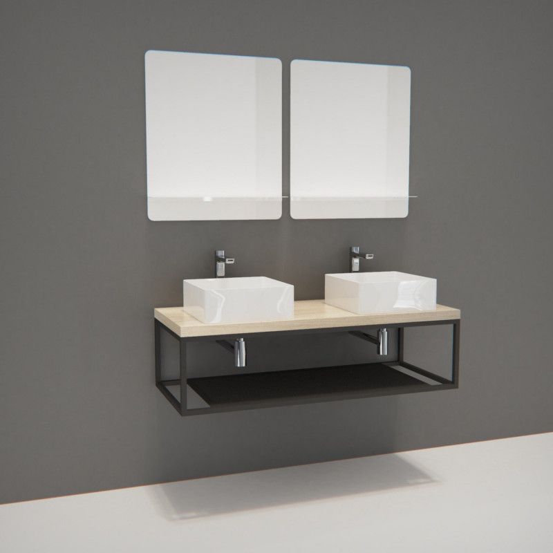 Miroir salle de bain 120 cm avec tablette métal noir style industriel ETAL