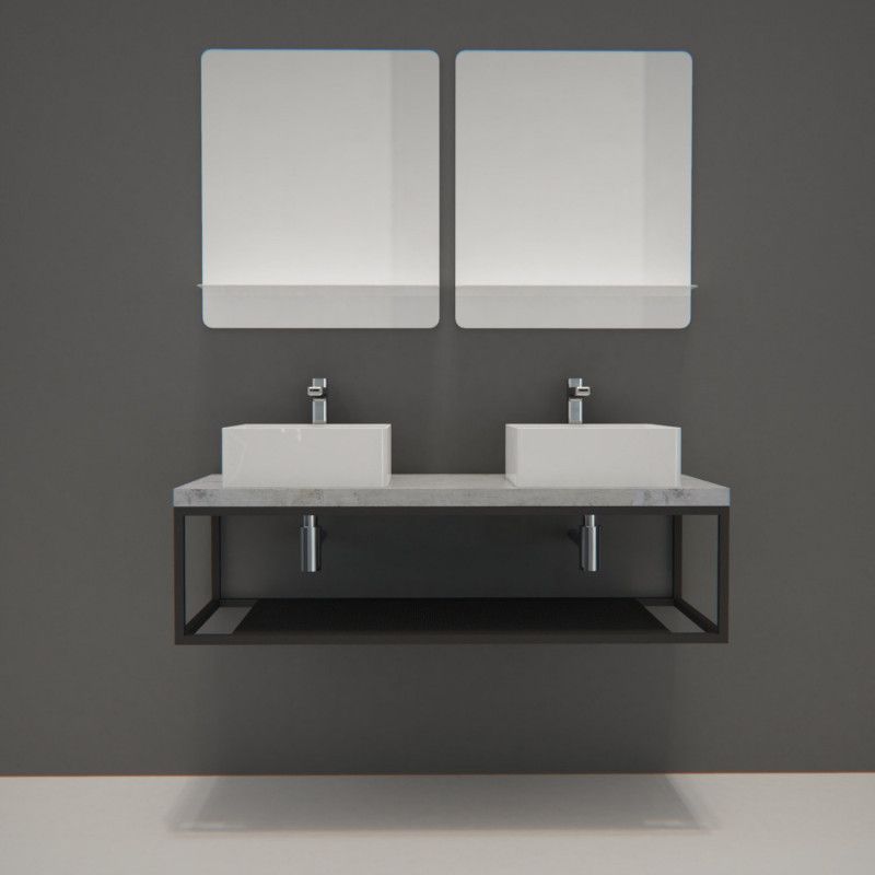 Ensemble de Salle de Bain WILL - Plan suspendu 120 cm + Structure métal + 2 Vasques + 2 Miroirs