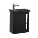 Lave-mains Noir Carbone HAMPTON + Vasque Noire + Miroir L40 cm avec tablette Noire
