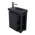 Lave-mains Noir Carbone HAMPTON + Vasque Noire + Miroir L40 cm avec tablette Noire
